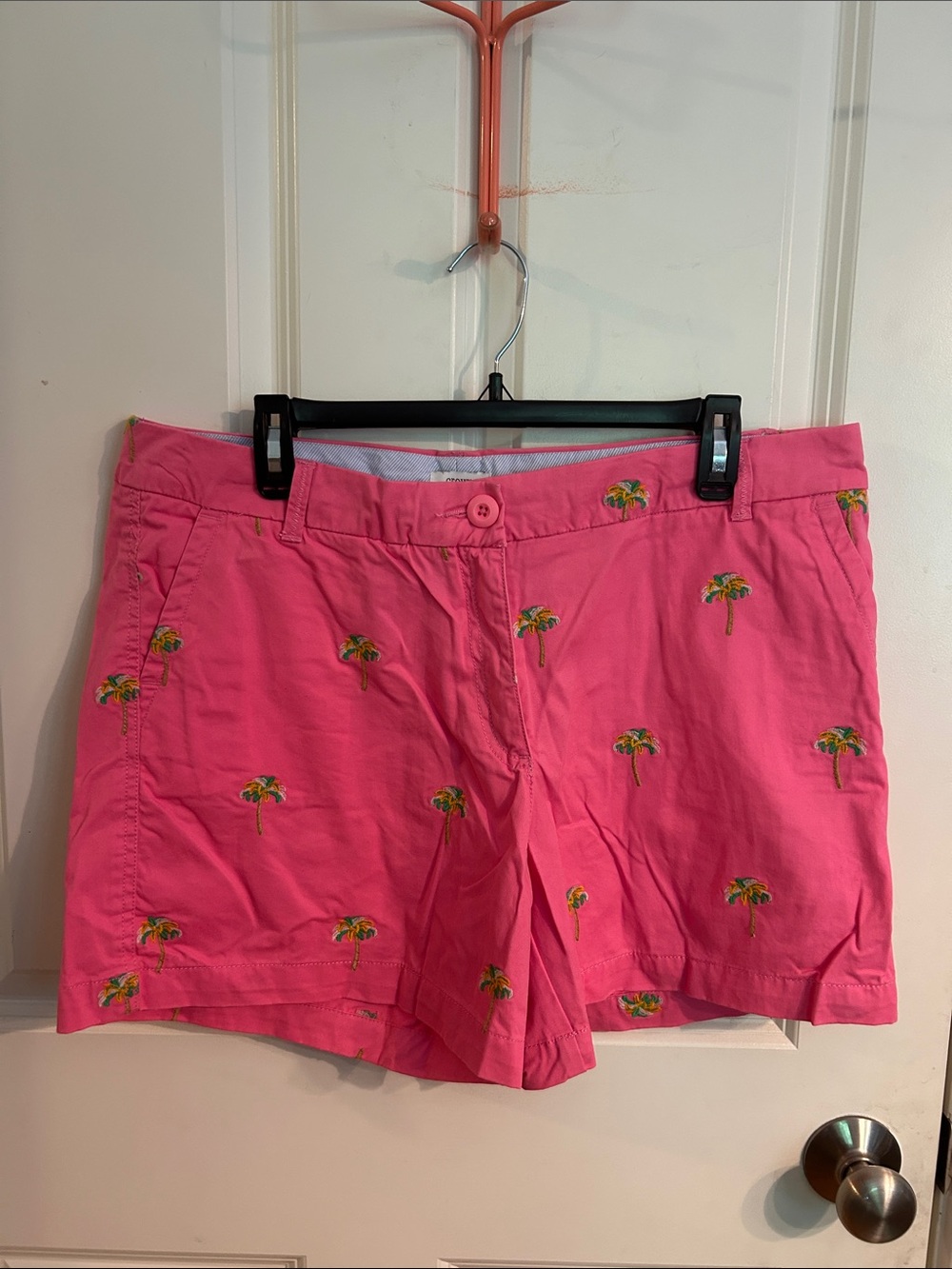 crown & ivy Pink Palm Embroidered Cotton Bermuda Shorts